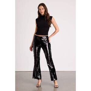 Lulus Christella Black Sequin Low-rise Flare Pants - Size M